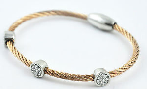 【送料無料】ブレスレット　アクセサリ―　ビンテージケーブルワイヤーブレスレットイエローゴールドメッキマイクロvintage gold plated cable wire bracelet with yellow gold plated micro pave