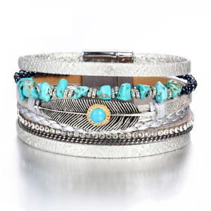 【送料無料】ブレスレット　アクセサリ―　シルバークラスプターコイズブレスレットboho multistrand silver and turquoise stone bracelet with magnetic clasp