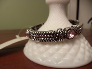 【送料無料】ブレスレット　アクセサリ―　タグレディースブレスレットピンクストレッチ wtag ladies girl bracelet 4 pink stones silver filigree stretch beautiful