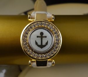 【送料無料】ブレスレット　アクセサリ―　ホワイトレザーストラップブレスレットアンカースナップボタンanchor nautical snap button on white leather strap bracelet gifts for women