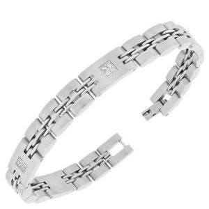 【送料無料】ブレスレット　アクセサリ―　ステンレススチールシルバーリンクチェーンホワイトラウンドメンズブレスレットstainless steel silver link chain white round crystals cz mens bracelet