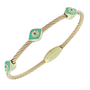 【送料無料】ブレスレット　アクセサリ―　ステンレススチールホワイトクリスタルローズブレスレットstainless steel white crystals rose goldtone blue evil eye hamsa bracelet