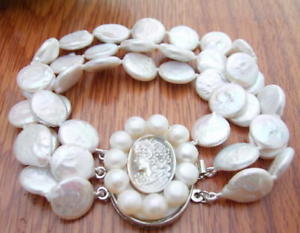 【送料無料】ブレスレット　アクセサリ―　コインパールブレスレット8 3 strds 12mm white coin pearl bracelet