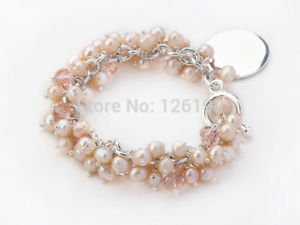 【送料無料】ブレスレット　アクセサリ―　ピンクパールピンククリスタルブレスレットメタルnice natural pink freshwater pearl and pink crystal bracelet with metal charm