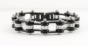 【送料無料】ブレスレット　アクセサリ―　レディースステンレススチールブラックバイクチェーンブレスレット