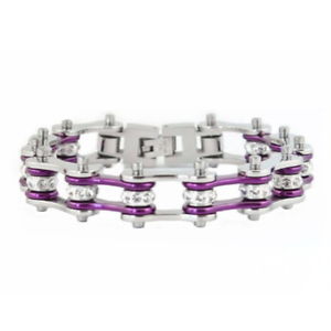 【送料無料】ブレスレット　アクセサリ―　レディースバイクステンレススチールクリスタルパープルバイクチェーンブレスレットwomens ladies motorcycle stainless steel crystal purple bike chain bracelet 13,286円