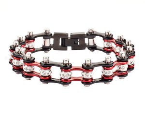 【送料無料】ブレスレット　アクセサリ―　レディースバイクステンレススチールクリスタルキャンディレッドバイクチェーンブレスレットwomens ladies motorcycle stainless steel crystal candy red bike chain bracelet