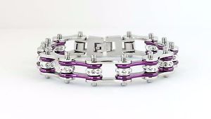【送料無料】ブレスレット　アクセサリ―　レディースバイクステンレススチールクリスタルパープルバイクチェーンブレスレットwomens ladies motorcycle stainless steel crystal purple bike chain bracelet