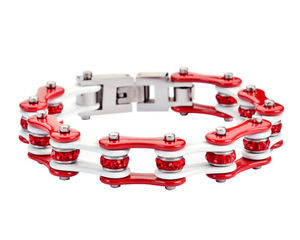 【送料無料】ブレスレット　アクセサリ―　ステンレススチールホワイトレッドバイクチェーンブレスレットアメリカwomens stainless steel white red bling bike chain bracelet usa seller