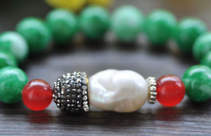 【送料無料】ブレスレット　アクセサリ―　ストレッチジャスパーバロックホワイトパールブレスレットp7377 stretch 8 natural jasper baroque keshi white pearl bracelet cz