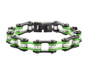 【送料無料】ブレスレット　アクセサリ―　レディースレディースステンレススチールブラックグリーンバイクチェーンブレスレットアメリカ
