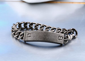【送料無料】ブレスレット　アクセサリ―　ステンレススチールブレスレットチェーンプレートstainless steel bracelet curb chain 19cm length engraving plate ab18