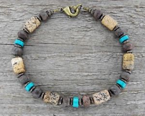 【送料無料】ブレスレット　アクセサリ―　メンズビーズブレスレットジャスパーターコイズブレスレットmens beaded bracelet rustic jasper and turquoise bracelet
