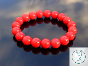 【送料無料】ブレスレット　アクセサリ―　ブレスレットred coral 10mm natural dyed gemstone bracelet 69 elasticated healing stone