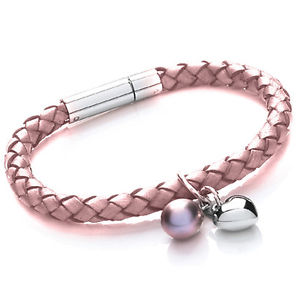 【送料無料】ブレスレット　アクセサリ―　スチールレディースピンクレザーブレスレットtribal steel 19cm ladies pink leather bracelet with heart