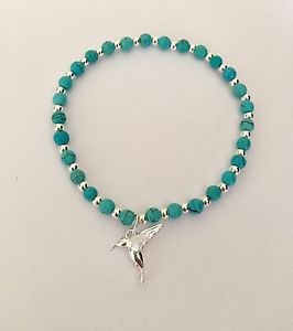 【送料無料】ブレスレット　アクセサリ―　レディースターコイズスターリングシルバービーズブレスレットladies turquoise amp; sterling silver beaded bracelet with love bird charm