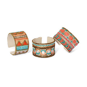 【送料無料】ブレスレット　アクセサリ―　マルチカラーハンドメイドビーズカフクリスタルセット multi color handmade beads, crystal set of 3 cuffs