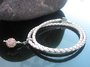 【送料無料】ブレスレット　アクセサリ―　ホワイト925スターリング3mmコードブレスレットgenuine white braided leather 3mm cord bracelet with 925 sterling silver beads