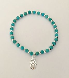 【送料無料】ブレスレット　アクセサリ―　レディースターコイズスターリングシルバービーズブレスレットハンドladies turquoise amp; sterling silver beaded bracelet with hamsa hand charm