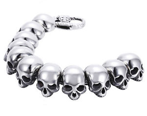 【送料無料】ブレスレット　アクセサリ―　バイカースカルリンクブレスレットステンレススチール biker skull link bracelet casting stainless steel men jewelry 866 heavy 13,286円