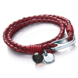 【送料無料】ブレスレット　アクセサリ―　スチールレディースレッドブレスレットtribal steel 19cm ladies red wraparound leather bracelet