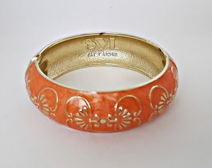 【送料無料】ブレスレット　アクセサリ―　ビンテージリモンオレンジエナメルゴールドトーンメタルクラスプブレスレットvintage authentic sal y limon orange enamel gold tone metal clasp bracelet