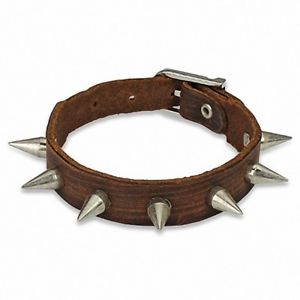 【送料無料】ブレスレット　アクセサリ―　レザーストラップブラウンマルチスパイクleather strap brown multi spikes