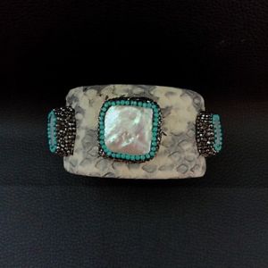【送料無料】ブレスレット　アクセサリ―　パールブレスレットk062111 18x23mm27x28mm white keshi pearl cz bracelet 14,235円