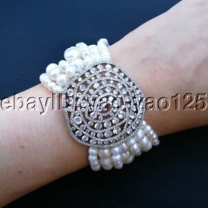 【送料無料】ブレスレット　アクセサリ―　ストランドホワイトパールコネクタブレスレットk093012 8 7 strands white pearl cz pave connector bracelet 13,286円