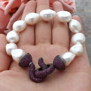 【送料無料】ブレスレット　アクセサリ―　ホワイトバロックパールブレスレットクラスプge060109 8 white baroque pearl bracelet cz clasp