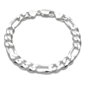【送料無料】ブレスレット　アクセサリ―　925 スターリングフィガロリンクチェーンブレスレット8mm200ゲージ925 sterling silver figaro link chain mens bracelet 8mm 200 gauge