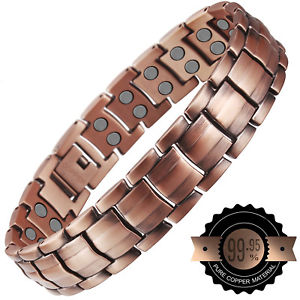 【送料無料】ブレスレット　アクセサリ―　ダブルmensブレスレットdouble strength mens pure copper magnetic therapy bracelet arthritis pain relief