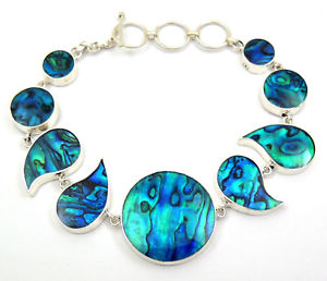 【送料無料】ブレスレット　アクセサリ―　pauaアワビシェル925スターリングブレスレットジュエリーsf051natural blue paua abalone shell 925 sterling silver bracelet women jewelry sf051