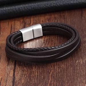 【送料無料】ブレスレット　アクセサリ―　ステンレスチェーンレザーブレスレットヴィンテージジュエリーfashion stainless steel chain leather bracelet vintage braid jewelry