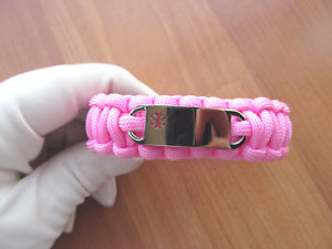 【送料無料】ブレスレット　アクセサリ―　ピンクブレスレットステンレススチールアラートpink paracord medical id bracelet engravable stainless steel medical id alert