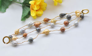 【送料無料】ブレスレット　アクセサリ―　マルチカラーバロックパールドロップブレスレットp7314 4row 8 18mm multicolor baroque drop keshi pearl bracelet
