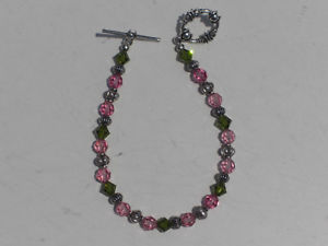 【送料無料】ブレスレット　アクセサリ―　ピンクビーズブレスレットiridescent pink and green crystals beaded bracelet