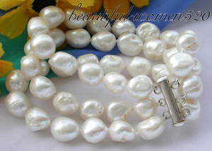 【送料無料】ブレスレット　アクセサリ―　ホワイトバロックパールブレスレットシルバーz3425 3row 8 white baroque freshwater pearl bracelet silver