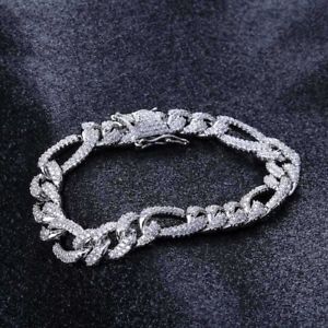 【送料無料】ブレスレット　アクセサリ―　ｋホワイトゴールドメッキフィガロリンクヒップホップフルチェーンブレスレット18k white gold plated figaro link hip hop full iced out 7 8chain bracelet