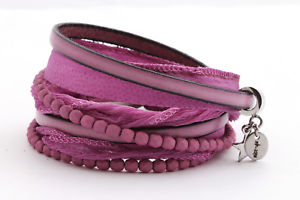 【送料無料】ブレスレット　アクセサリ―　ラップブレスレットシルクレザーガラスビーズステンレスクラスプニースwrap bracelet silk leather bright purple glass beads stainless steel magnetic clasp nice