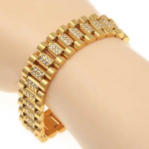 【送料無料】ブレスレット　アクセサリ&mdash;　メンズアウトリンクブレスレットメッキステンレススチールアイス mens iced out cz presidential link bracelet gold plated 15mm stainless steel｜hokushin