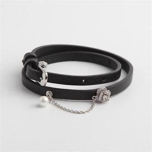 【送料無料】ブレスレット　アクセサリ&mdash;　ブラックレザーパールラップブレスレット｜hokushin