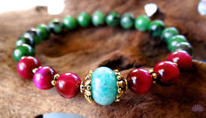 【貨物輸送無料】腕輪 佩び物― アマゾナイトルビーゾイサイトw薔薇genuine amazonite and ruby zoisite bracelet w rose tiger eye prosperity