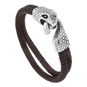 【貨物輸送無料】腕輪 付属物― ブレスレットステンレススチールスネーククラスプbrown leather 2strand braided bracelet w stainless steel snake clasp