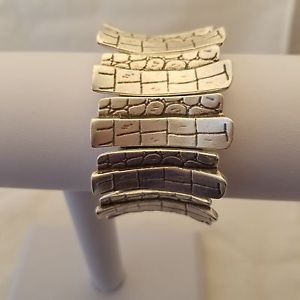 【送料無料】ブレスレット　アクセサリ―　ピュータークロコダイルストレッチブレスレットhandmade silver plated pewter stretch crocodile bracelet