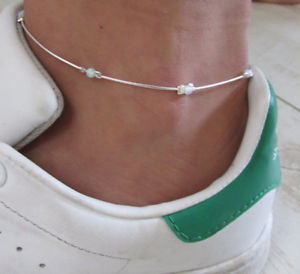 【送料無料】ブレスレット　アクセサリ―　オパールビーズスターリングシルバーブレスレットビーズチェーンtiny white opal bead sterling silver bracelet 925 beaded anklet chain 3mm balls
