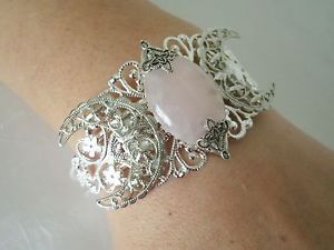 【送料無料】ブレスレット　アクセサリ―　ローズコーツ3カフスブレスレットwiccanwiccarose quartz triple moon cuff bracelet, wiccan pagan wicca witch witchcraft