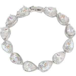 【送料無料】ブレスレット　アクセサリ―　ジルコンテニスブレスレットクリアever faith prong zircon teardrop wedding tennis bracelet clear silvertone