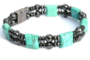 【送料無料】ブレスレット　アクセサリ―　チョークターコイズヒーリングブレスレットmens womens chalk turquoise magnetic healing bracelet anklet circulation 2row