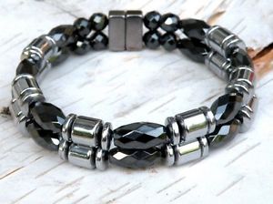 【送料無料】ブレスレット　アクセサリ―　シルバーブラックヘマタイトブレスレット